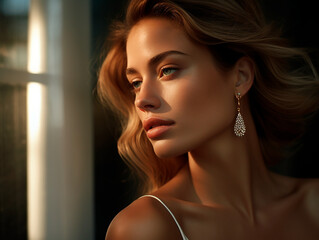 Fototapeta premium portrait of a woman model with earrings