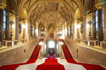 Budapest, Hungary - August 22, 2023: Interior of the Hungarian Parliament building