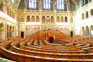 Foto auf Acrylglas Budapest Budapest, Hungary - August 22, 2023: Interior of the Hungarian Parliament building