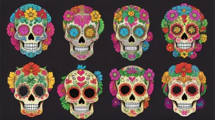 Glasschilderij Schedel Colorful skulls for day of the dead. Catrinas.