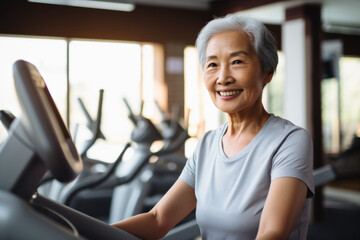 Eldery Woman exercise at gym in the morning.  Website image