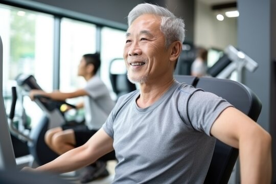 Elderly man exercise at gym in the morning. Website image