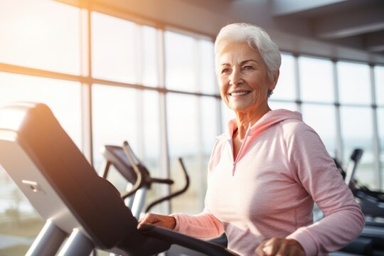Eldery Woman exercise at gym in the morning.  Website image