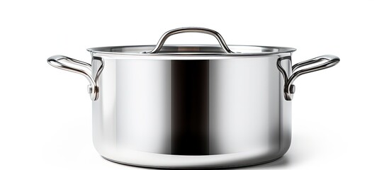Stainless steel cooking pot isolated on white background with path