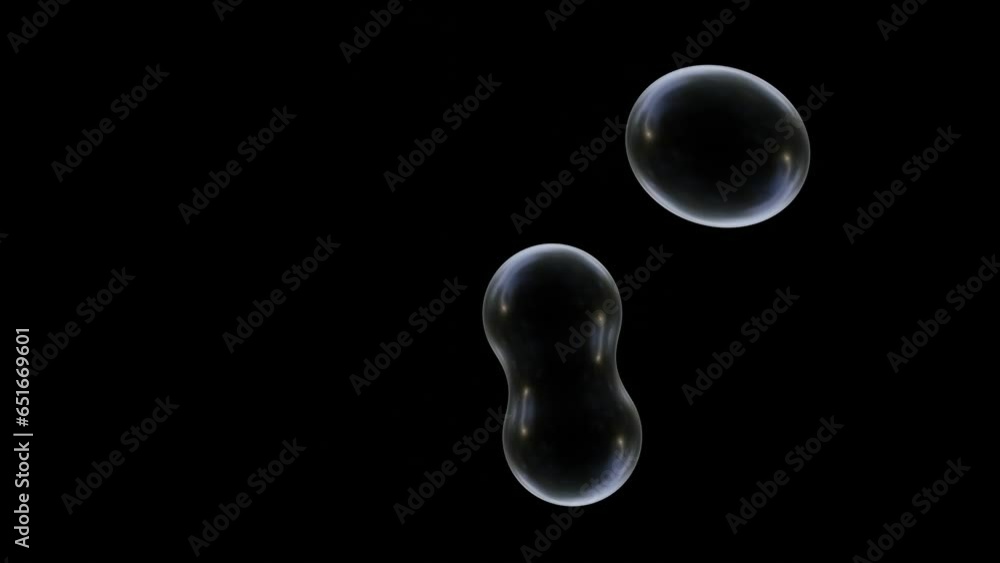 Poster animation of glass metaballs isolated on black background in 3d rendering. smoothly motion of liquid