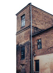 Fototapeta na wymiar Old red bricks building on transparent background. Old city building photography.