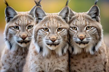Naklejka na ściany i meble Group of Red lynxes close up in the wild