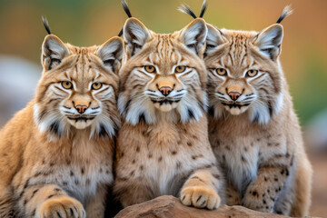 Naklejka na ściany i meble Group of Red lynxes close up in the wild