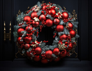 Christmas or holiday wreath with colorful, festive ornaments