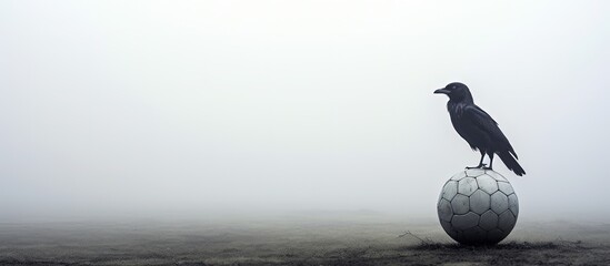 Loneliness and isolation in football posts surrounded by fog symbolize mental health struggles - obrazy, fototapety, plakaty