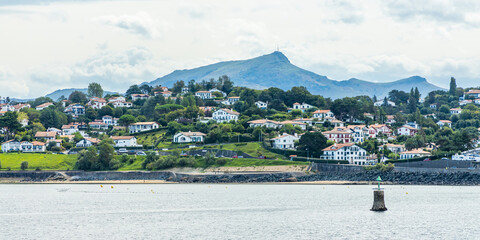 Hill of Ciboure with a view on La Rhune mountain in the background in France