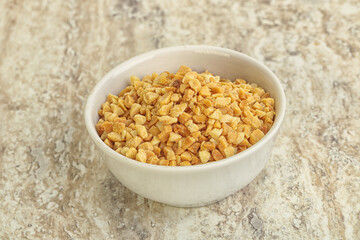 Crunched roasted peanut in the bowl