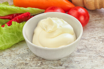 Organic mayonnaise sauce in the bowl