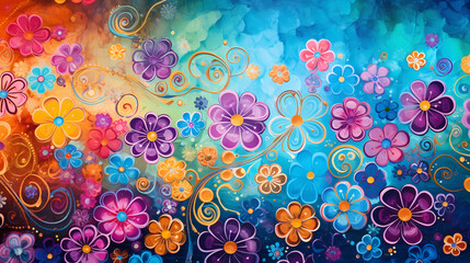 Fototapeta na wymiar Colorful background of drawn bright flowers.