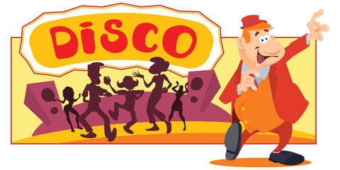 Cute man dancing disco. Illustration for internet and mobile website.