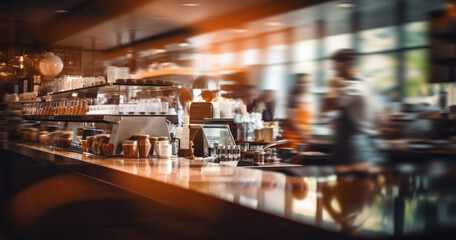 Obraz premium Baristas crafting artisanal coffee as customers chat and enjoy their drinks in a bustling cafe