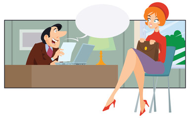 Men and women communicate in office. Illustration for internet and mobile website.