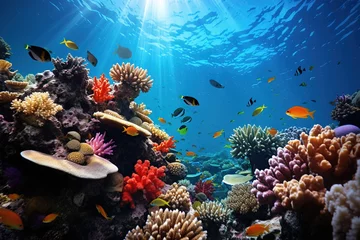 Foto op Aluminium Vibrant coral reef underwater, Underwater Wonders, Coral Paradises, Marine Biodiversity, Ocean Exploration, Aquatic Beauty, Undersea Photography © Leoarts