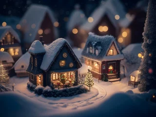 Foto op Aluminium fantasy vintage winter christmas wonderland with cozy village houses © Eva