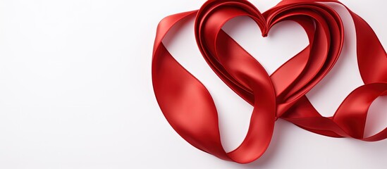 Valentine s card ribbon heart on white backdrop
