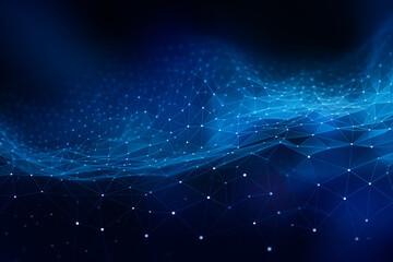 Fototapeta na wymiar Smooth mesh and waves - abstract blue geometric digital technology background. Concept for neural network, big data, communication, data stream, cyber data flow, AI, cloud computing. Generative AI