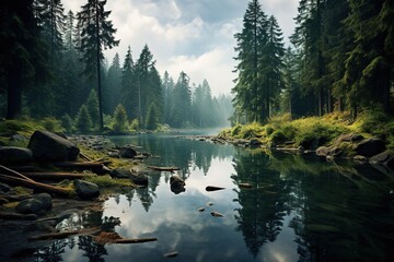 Tranquil forest lake, Mirror-like Waters, Reflections in Nature, Pristine Wilderness, Tranquil Oases, Landscape Photography, Serene Escapes