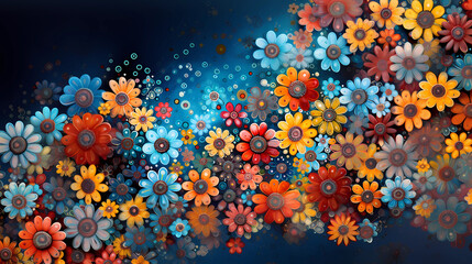 Colorful background of drawn bright flowers.