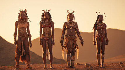 natural beautiful group of himba woman, himba girl. - obrazy, fototapety, plakaty