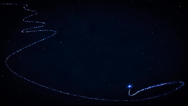 Christmas tree animation made of blue glowing light particles.