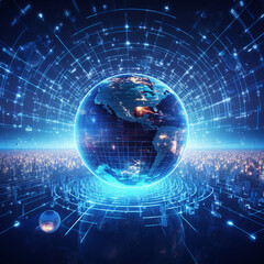 Obraz premium Futuristic background about the Internet coverage of the entire planet created with Generative Ai