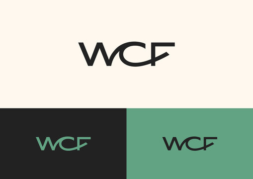 Minimalistic abbreviation WCF logo. Font logo, typography, monogram.