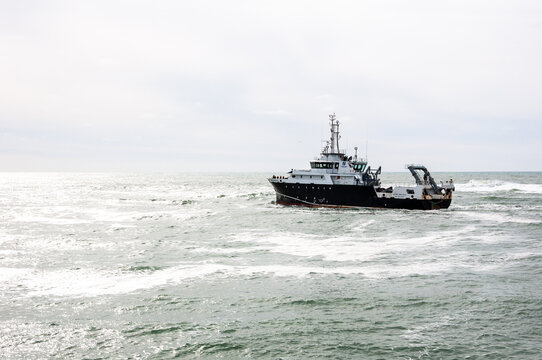 Research Vessel "Victor Angelescu", with a carrying capacity of 1150 t DWT, of the INIDEP, Argentine Republic, sailing in the Atlantic Ocean, on September 19, 2023, in Mar del Plata, Argentina.