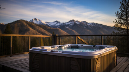 Fototapeta na wymiar Jacuzzi overlooking the mountains and forests