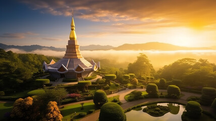 landmark pagoda in doi inthanon national park at chiang mai, thailand.generative ai - obrazy, fototapety, plakaty