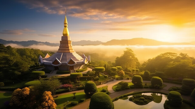 landmark pagoda in doi inthanon national park at chiang mai, thailand.generative ai