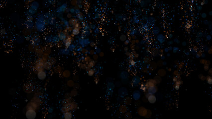 3D rendering of brightly colored particle confetti descends elegantly, swirling through the air