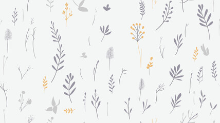 Elegant seamless pattern with plants and herbs. Hand drawn vector illustration.  