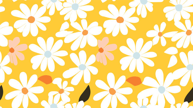 Groovy daisy flower seamless pattern. Cute hand drawn floral background © Tania