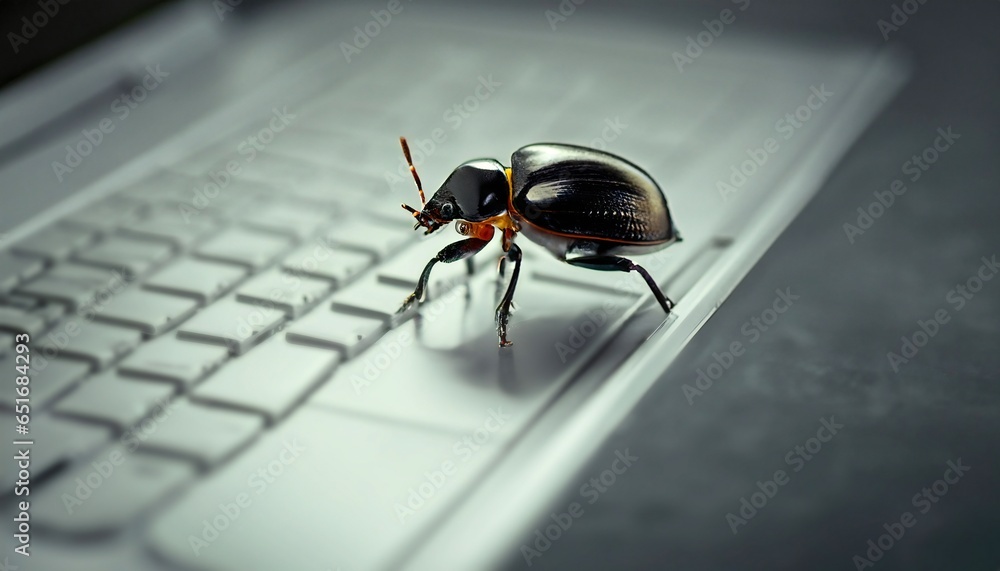 Poster beetle attacks and destroys electronics. concept of computer virus and malicious software code.