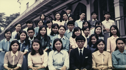 Fototapeta premium Oldschool student studying in classroom