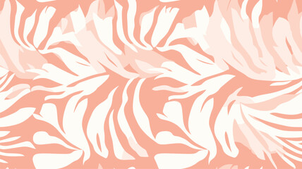 Peach white abstract background with tropical palm leaves in Matisse style. Vector seamless pattern.