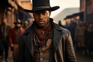 portrait of a cowboy in a hat, Gunslinger, dusty town, high noon. generative ai - obrazy, fototapety, plakaty