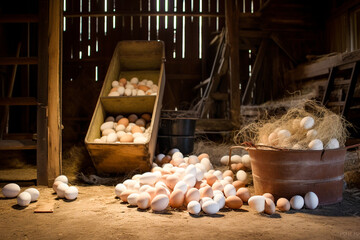 Ai generated image of eggs in the barn