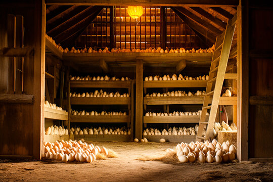 Ai generated image of eggs in the barn