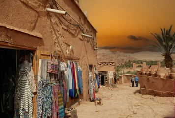 hilltop village of Ait ben Haddou,  Morocco . - obrazy, fototapety, plakaty