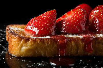 Strawberry toast, macro shot of a fresh breakfast with Dripping Honey, AI Generated