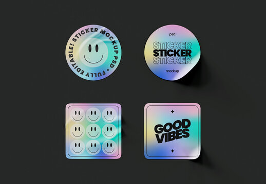 Round and Square Sticker Design Mockup Set