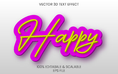 Vector happy 3d font typography editable text effect style