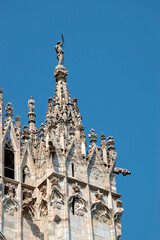 Detail of the Milan Cathedral, ancient cathedral church in the center of Milan, Italy, Europe - 651686270