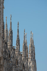 Detail of the Milan Cathedral, ancient cathedral church in the center of Milan, Italy, Europe - 651686283